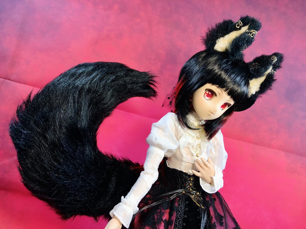 【はちぽち図書館】*聖獣 黒狐*狐耳&しっぽセット/DD*SD*MDD*DDS*MSD*40~60cmドール用/ドルフィードリーム/アクセサリー/ブラック