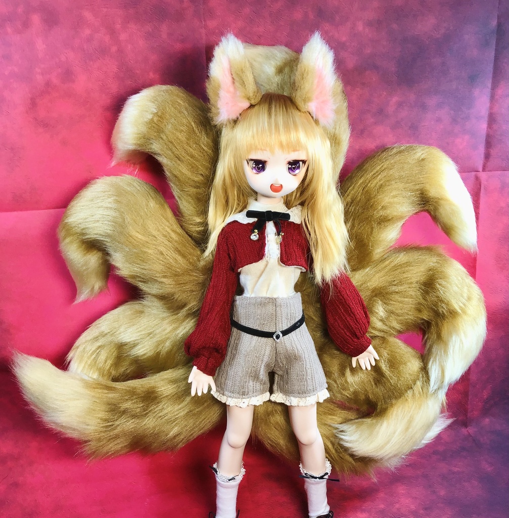 狐耳&金毛九尾しっぽセット/DD*SD*MDD*DDS*MSD*40~60cmドール用/ドルフィードリーム/アクセサリー/ブラウン