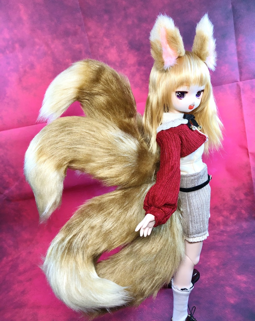 狐耳&金毛九尾しっぽセット/DD*SD*MDD*DDS*MSD*40~60cmドール用/ドルフィードリーム/アクセサリー/ブラウン