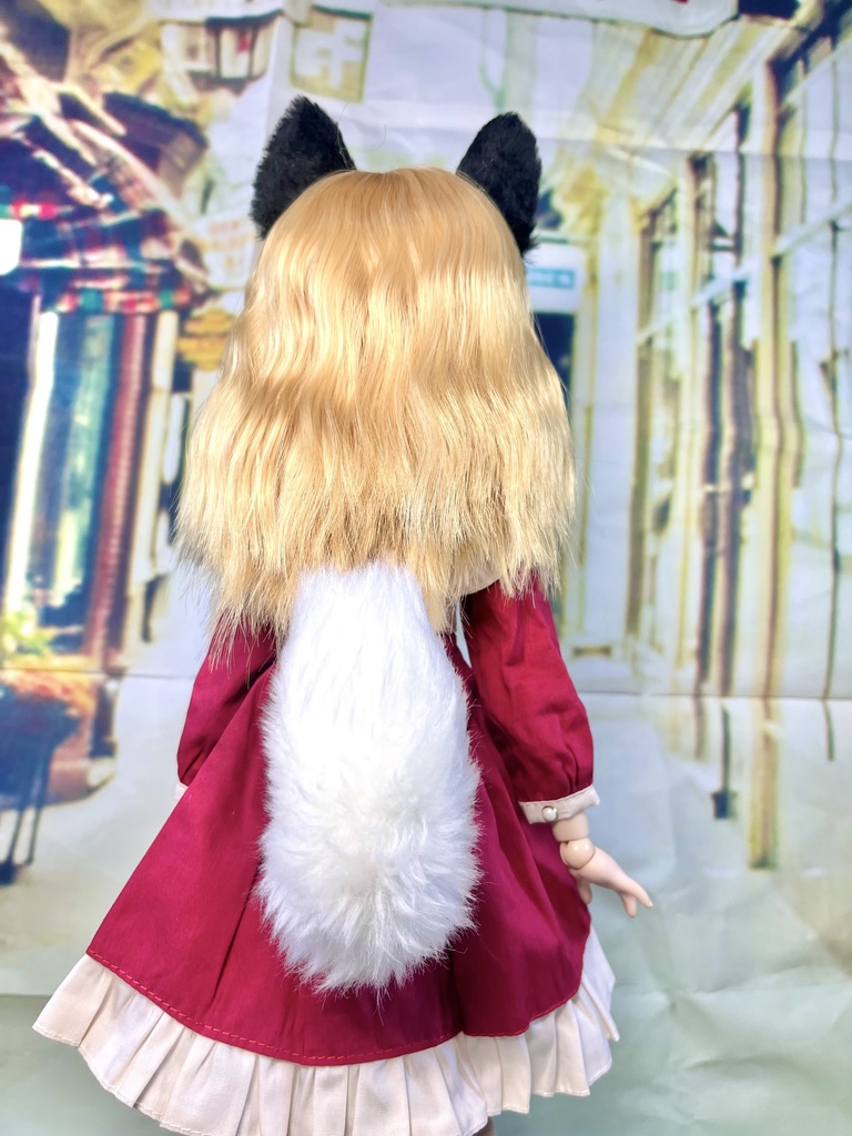 黒柴犬耳&しっぽセット/ブラック×ホワイト/DD*SD*MDD*MSD*40~60cmドール向け