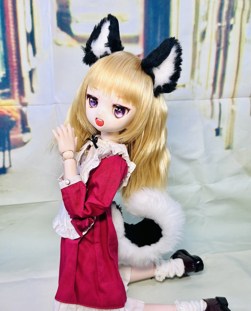 黒柴犬耳&しっぽセット/ブラック×ホワイト/DD*SD*MDD*MSD*40~60cmドール向け