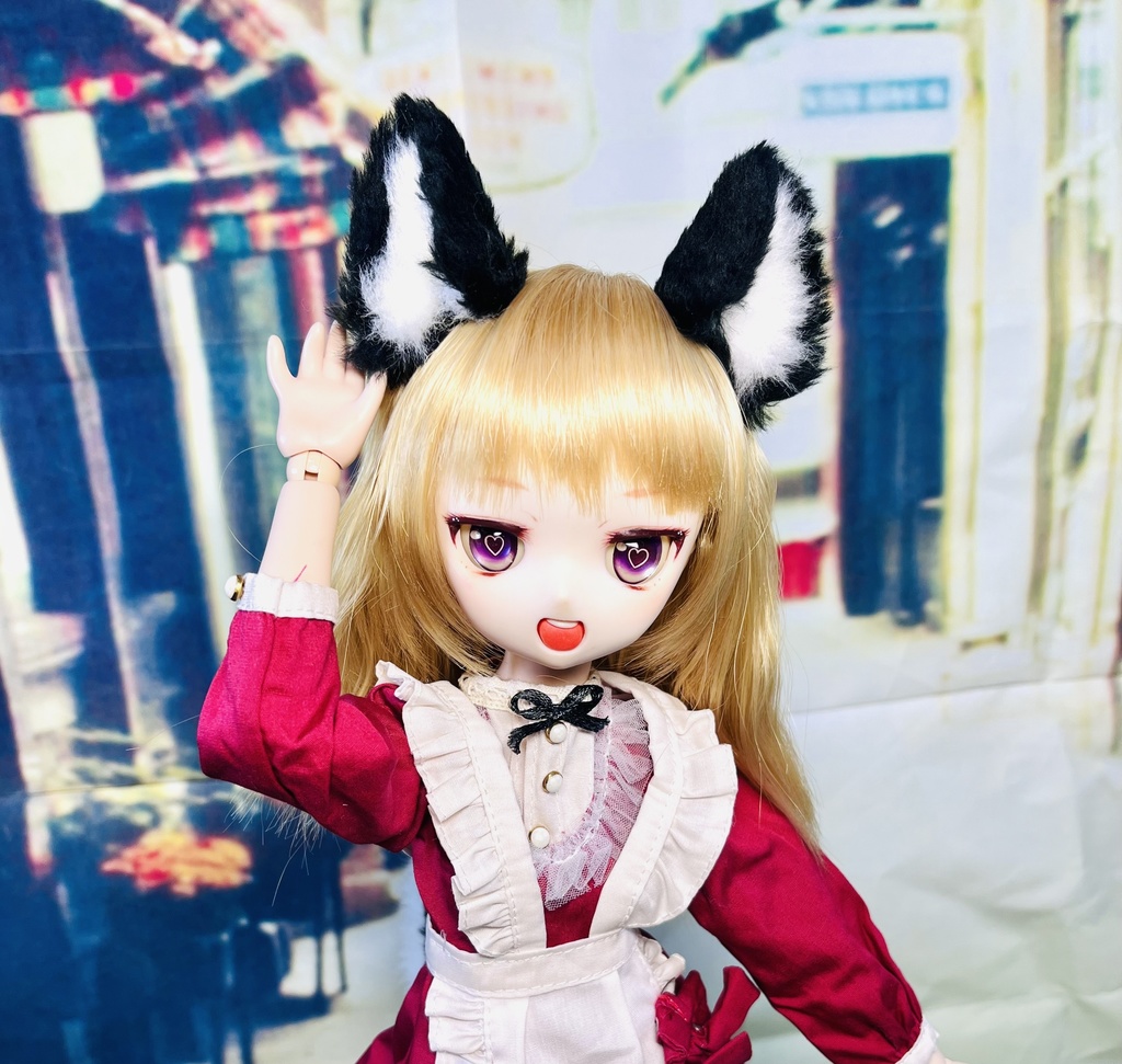 黒柴犬耳&しっぽセット/ブラック×ホワイト/DD*SD*MDD*MSD*40~60cmドール向け