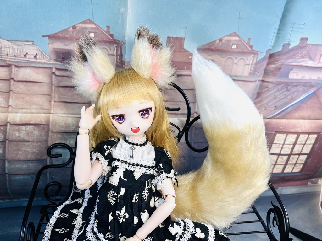 狐耳&狐しっぽセット/DD*SD*MDD*DDP*DDS*MSD*40~60cmドールさん向け/ドルフィードリーム/アクセサリー/茶系