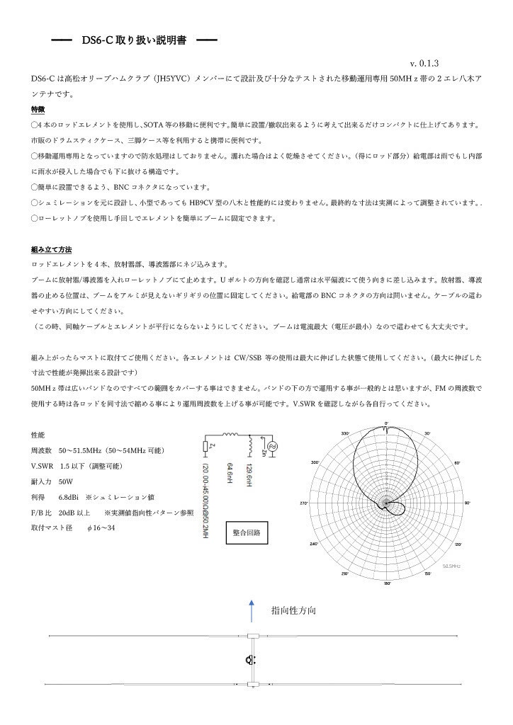 DS6-C コンパクト50MHz帯2エレメント八木