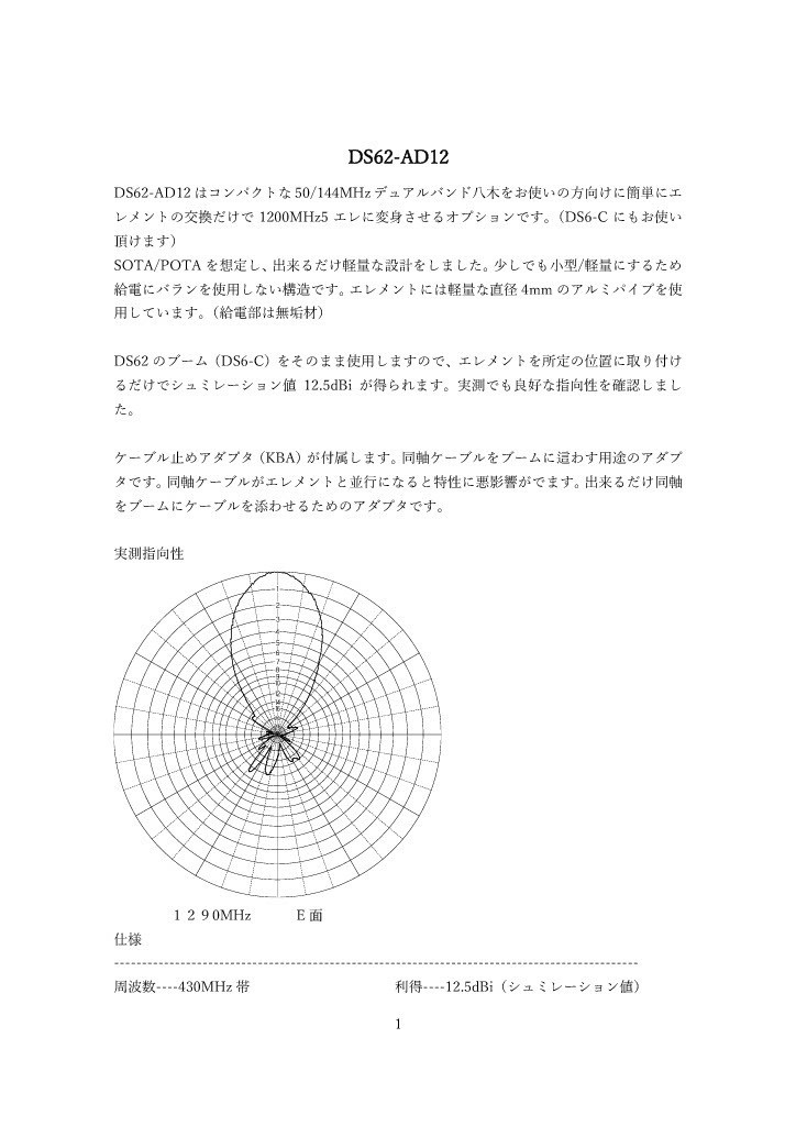 DS62/DS6-C用 1200MHz帯5エレオプションエレメント DS62-AD12