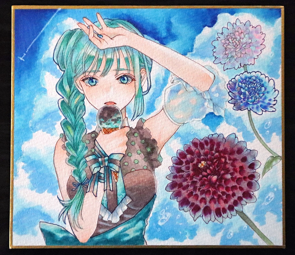 【コピック原画】チョコミント娘×夏の花シリーズ　－ダリア－