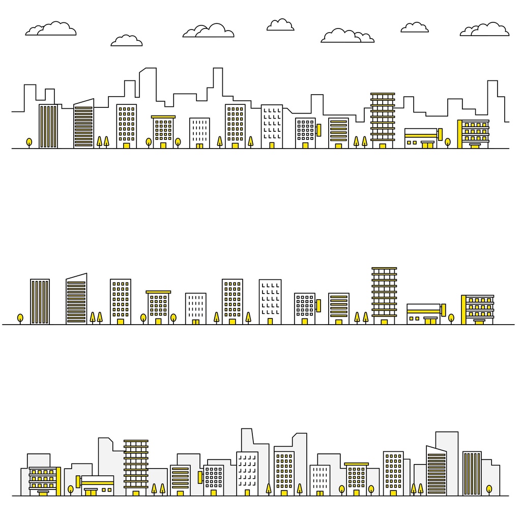 線画の街並みのセット（2カラー）