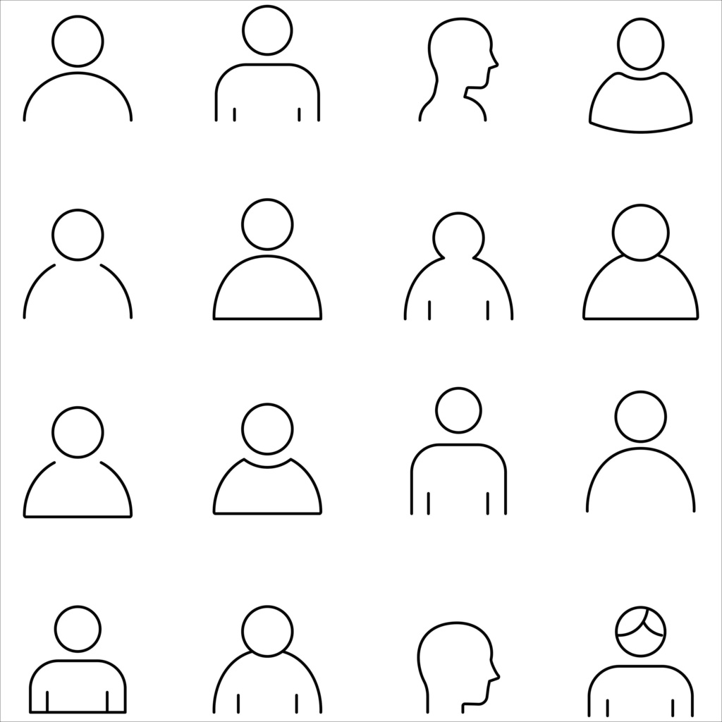シンプルなアバターの線画アイコンセット