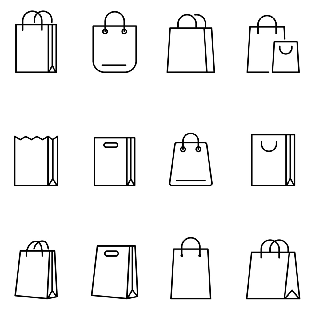 バックの線画アイコンのセット