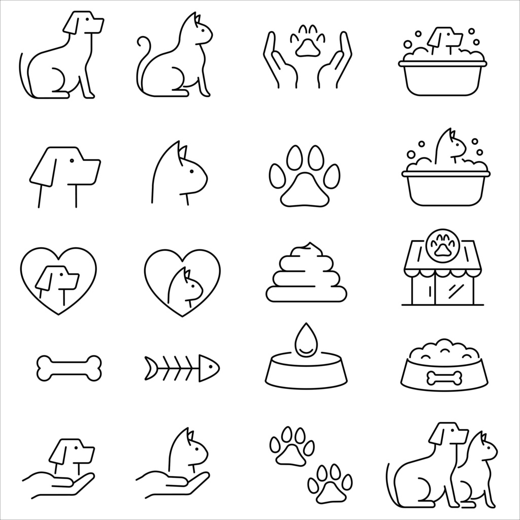 犬と猫の線画アイコンセット