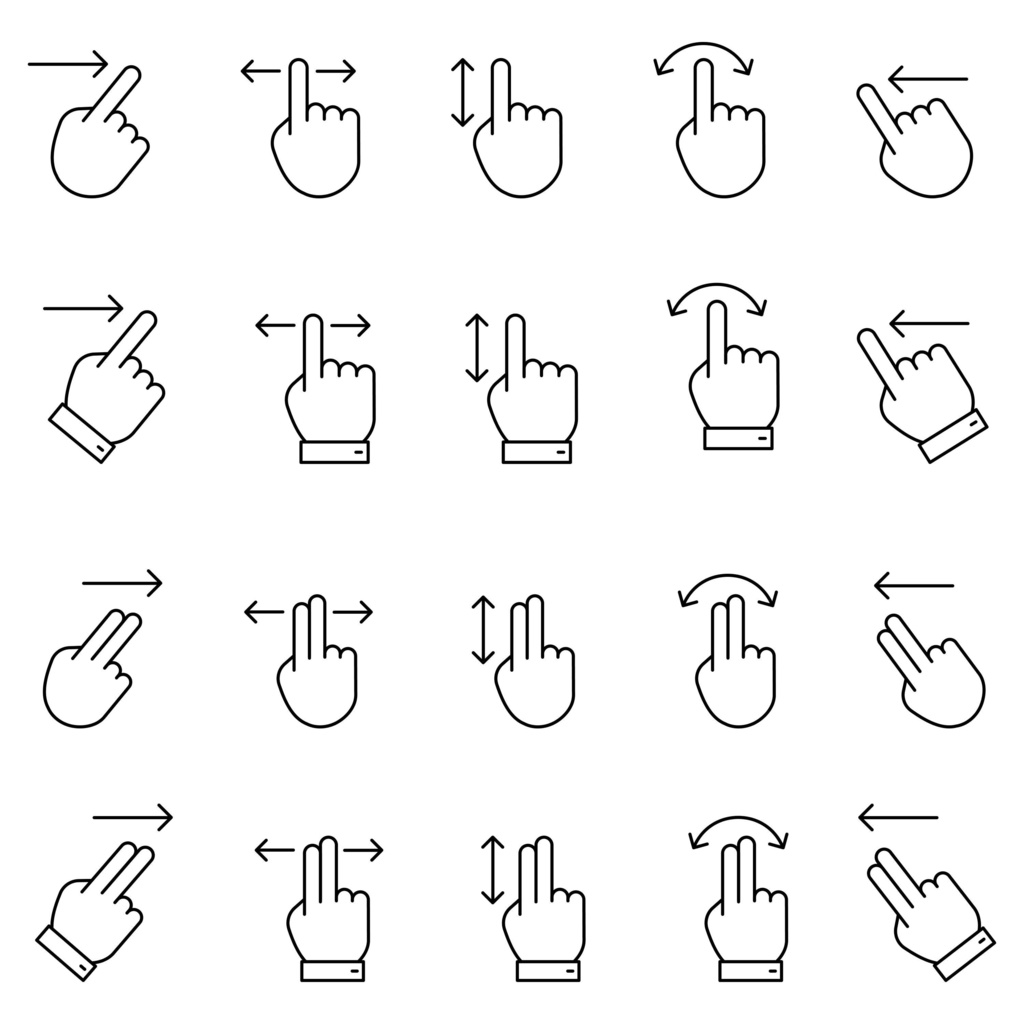 手のカーソルの線画アイコンセット