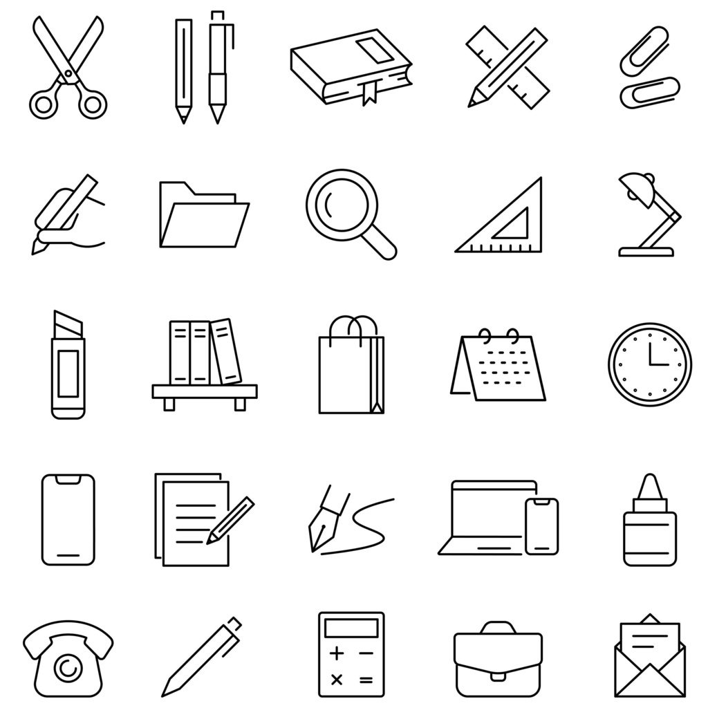 文房具の線画アイコンセット