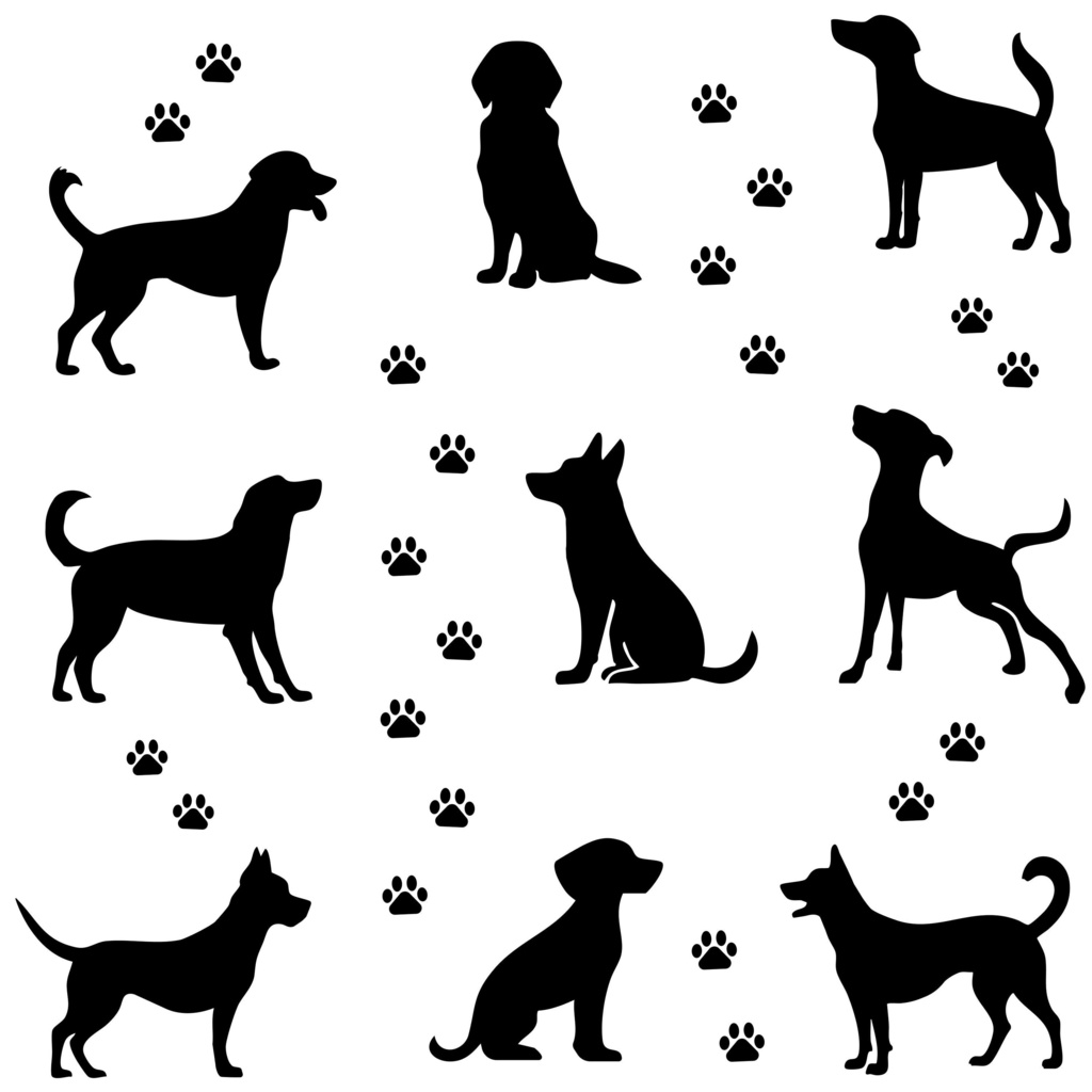 犬のシルエットと肉球のセット