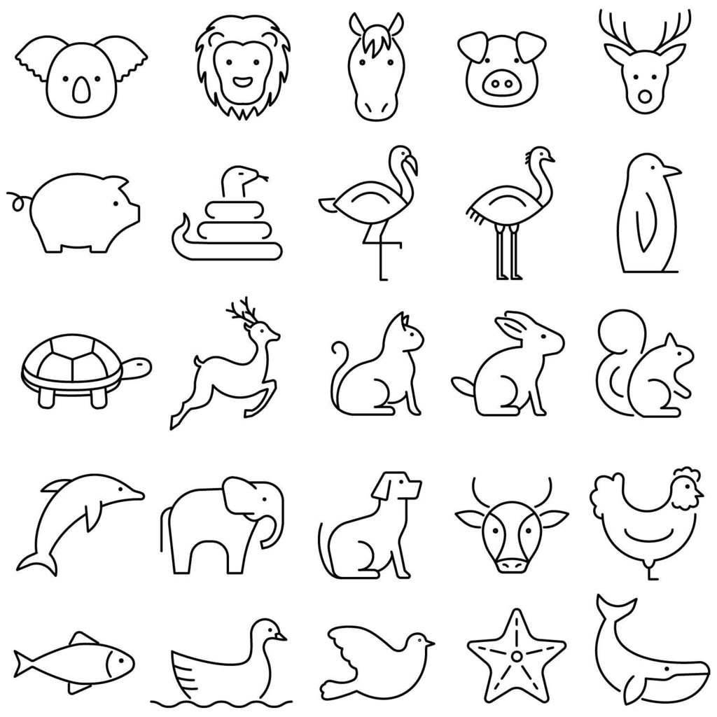 動物の線画アイコンセット