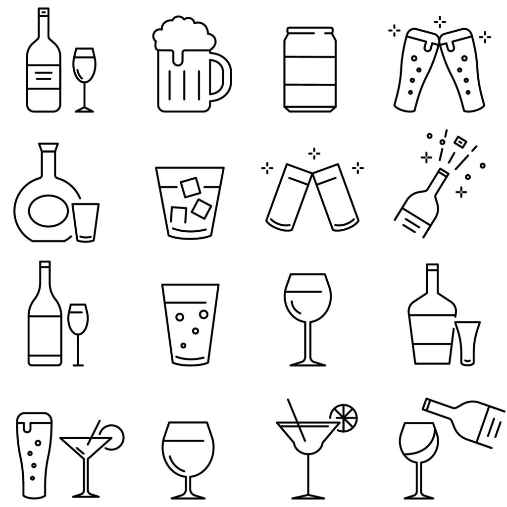 アルコールの線画アイコンセット