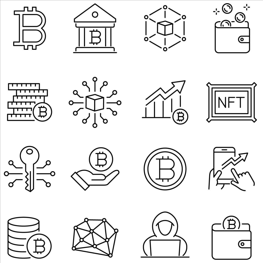仮想通貨の線画アイコンセット