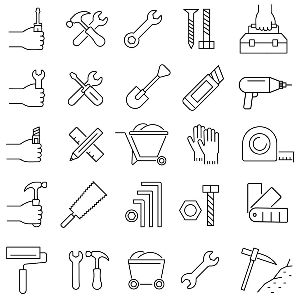工具の線画アイコンセット