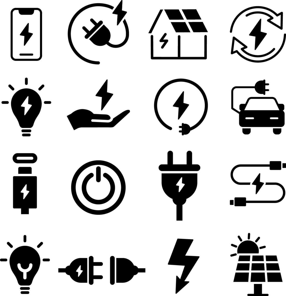 電気に関するシルエットアイコンセット