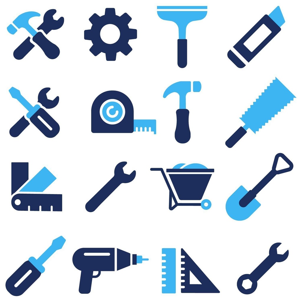 工具に関するカラーのシルエットアイコンセット