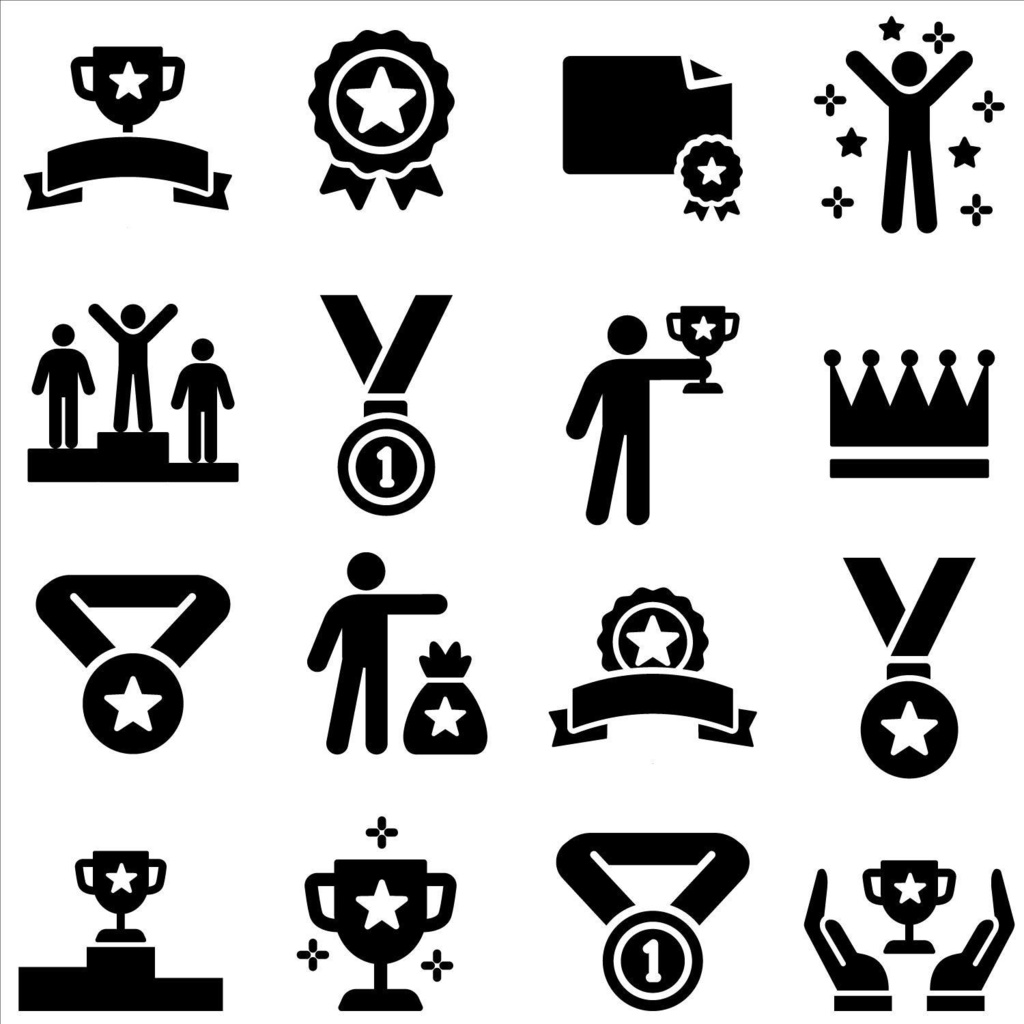 モノクロのアワードのシルエットアイコンセット
