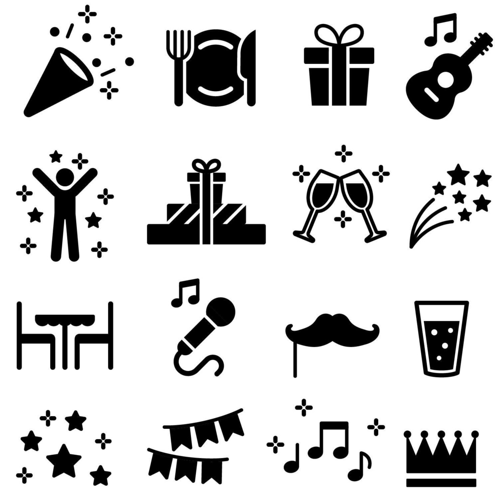 モノクロの楽しさのシルエットアイコンセット