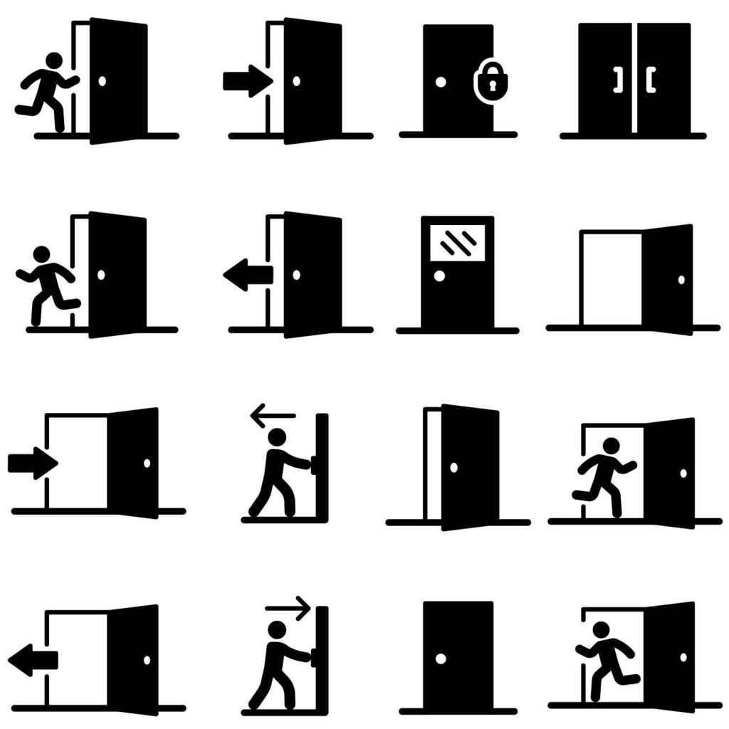 モノクロのドアのシルエットアイコンセット