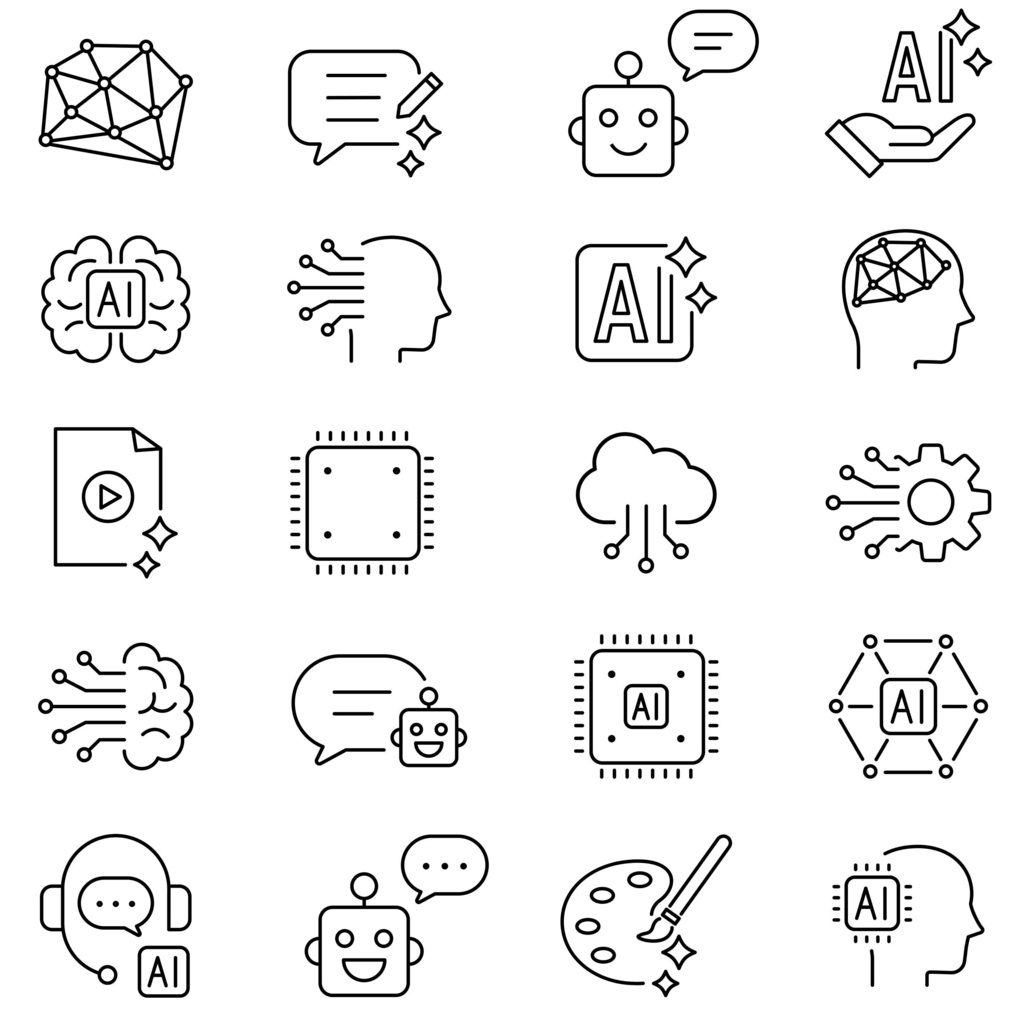 AIに関する線画アイコンセット