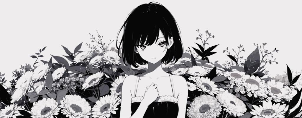 アンニュイガール デスクマット(AIイラスト) / Line-art flower