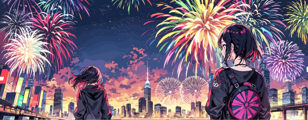 花火大会 デスクマット(AIイラスト) / Fire works