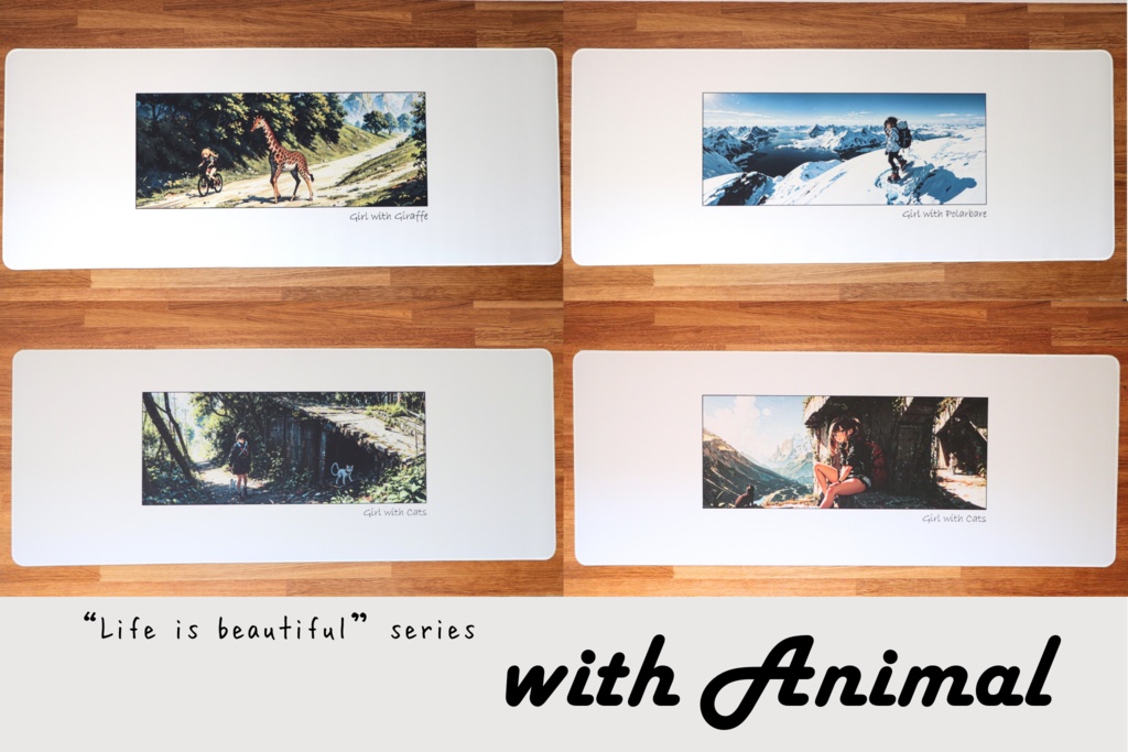Life is beautifulシリーズ「with Animal」デスクマット(AIイラスト)  / Girl with Animal