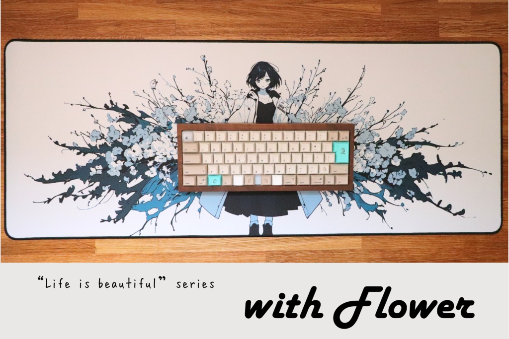Life is beautifulシリーズ「with Flower」デスクマット(AIイラスト) / Girl with Flower