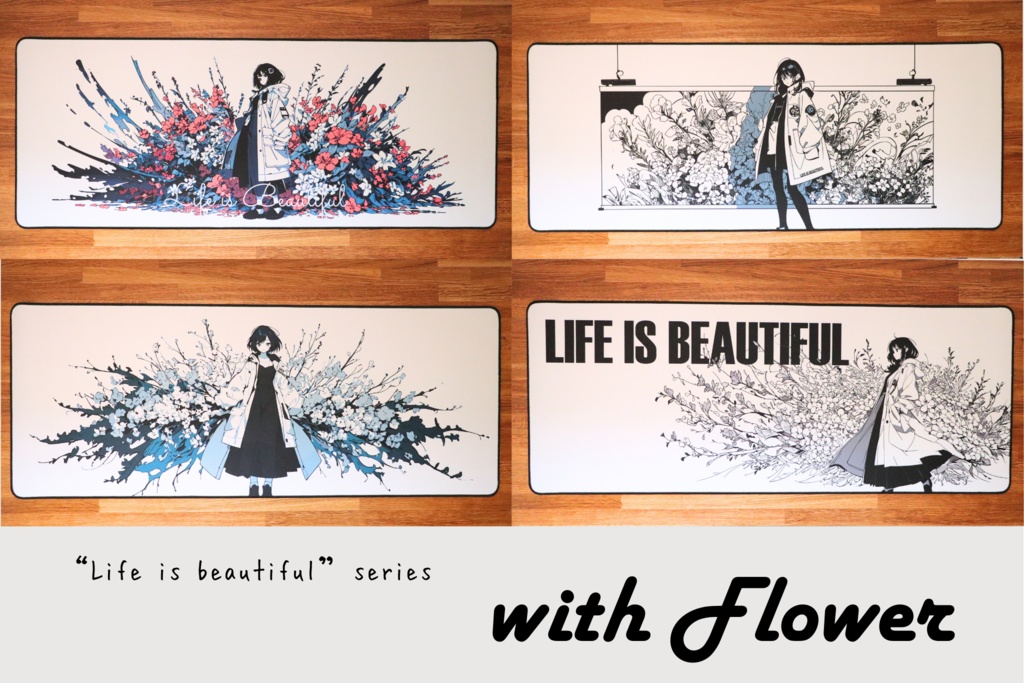 Life is beautifulシリーズ「with Flower」デスクマット(AIイラスト) / Girl with Flower