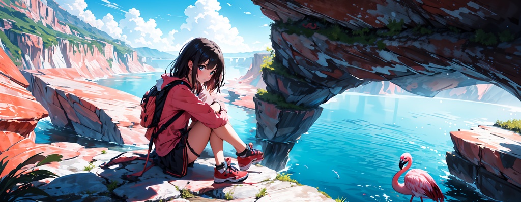 フラミンゴガール デスクマット(AIイラスト) / Flamingo Girl