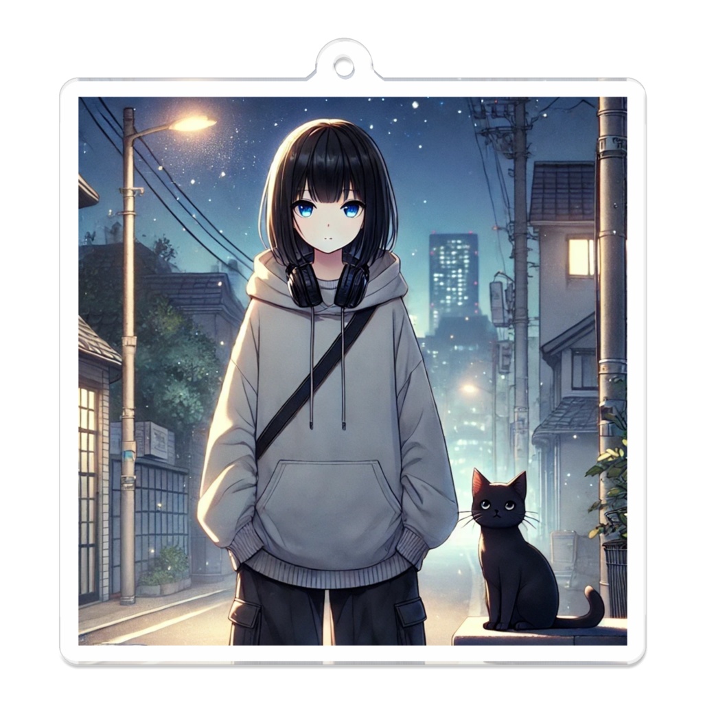 Mellow-黒猫-アクリルキーホルダー