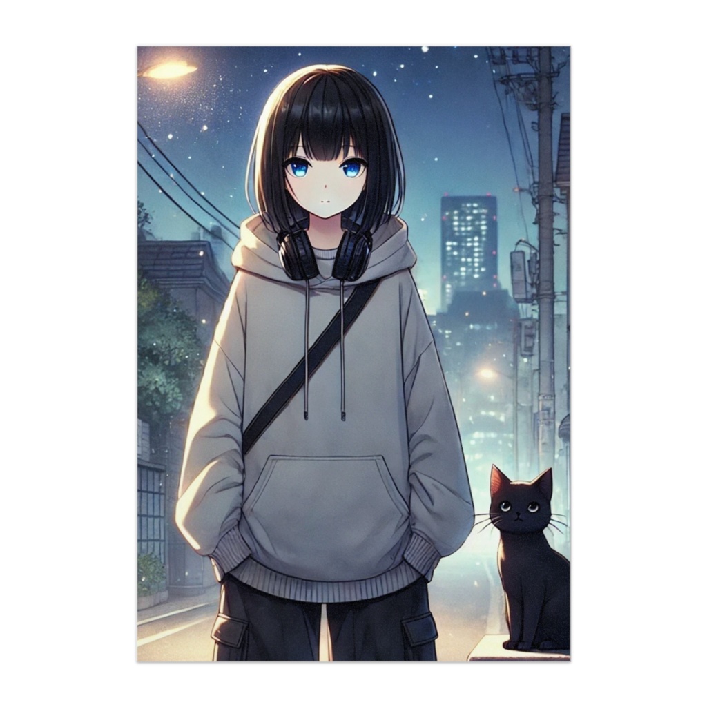 Mellow-黒猫-B3ポスター(マット)