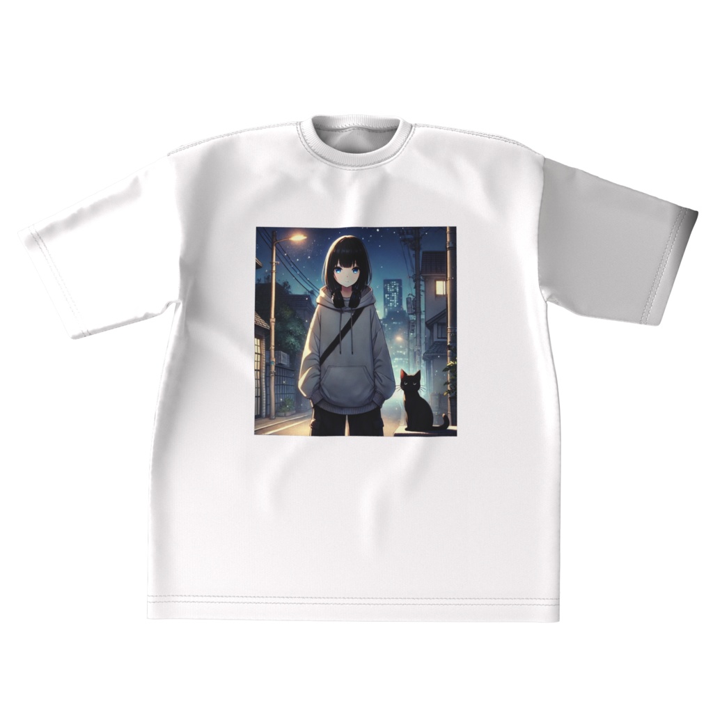 Mellow-黒猫-ビッグシルエットTEE(XL)