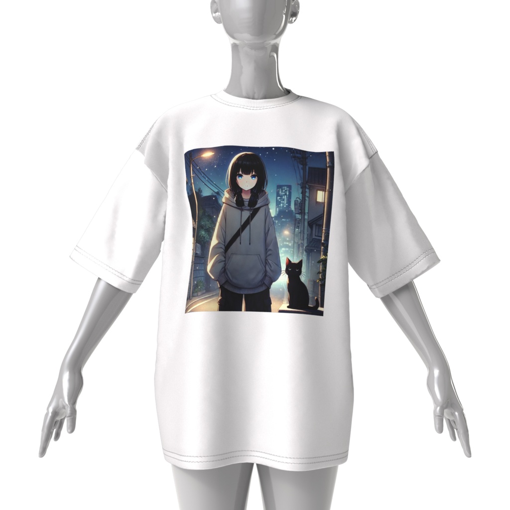 Mellow-黒猫-ビッグシルエットTEE(XL)