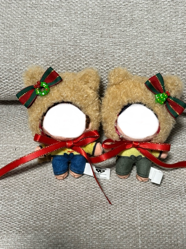 クリスマスベアーの頭巾　8cmサイズ　ぬい服