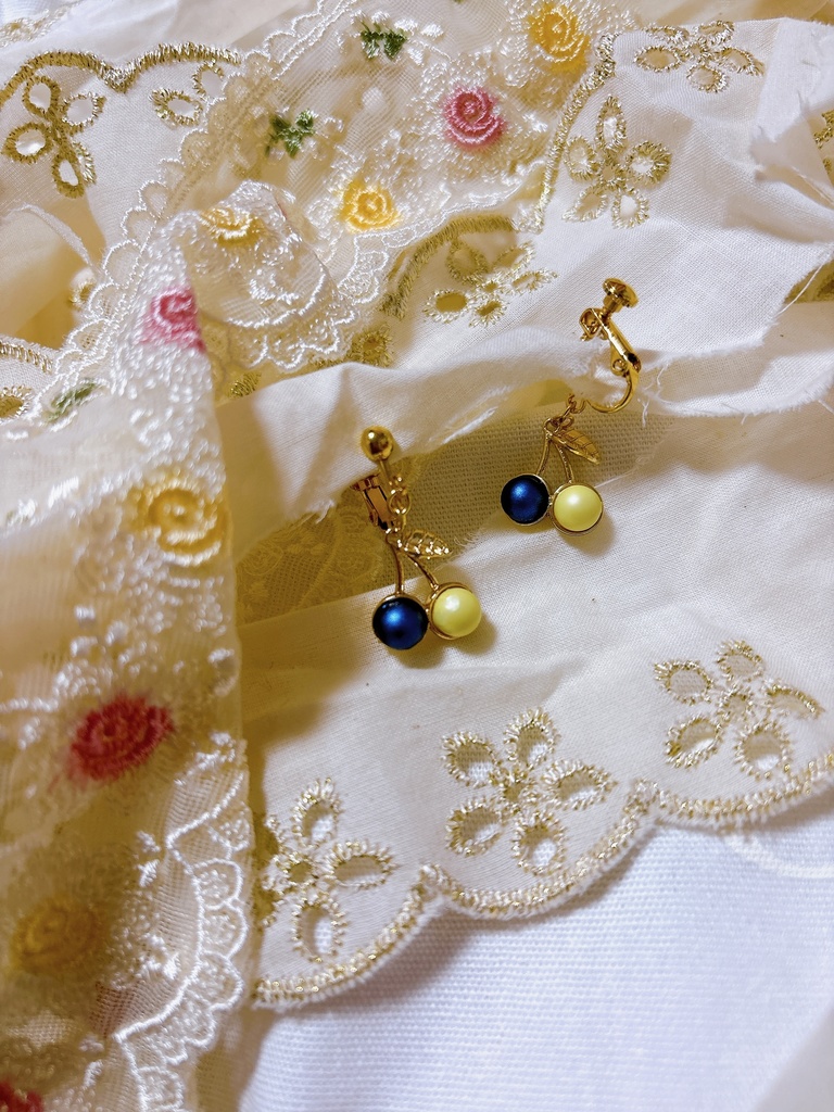 青黄 さくらんぼ ネックレス イヤリング ブレスレット