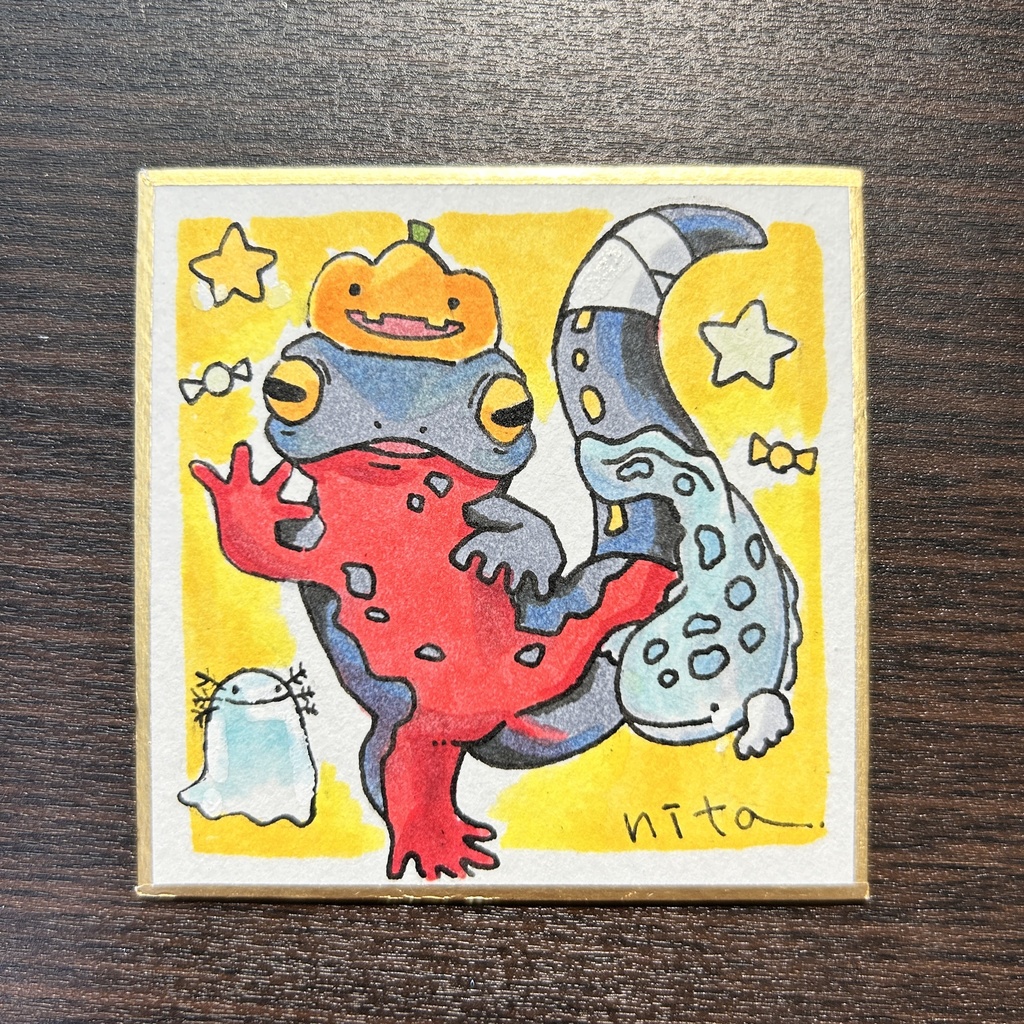 【原画】ハロウィン仕様シリケンイモリ色紙