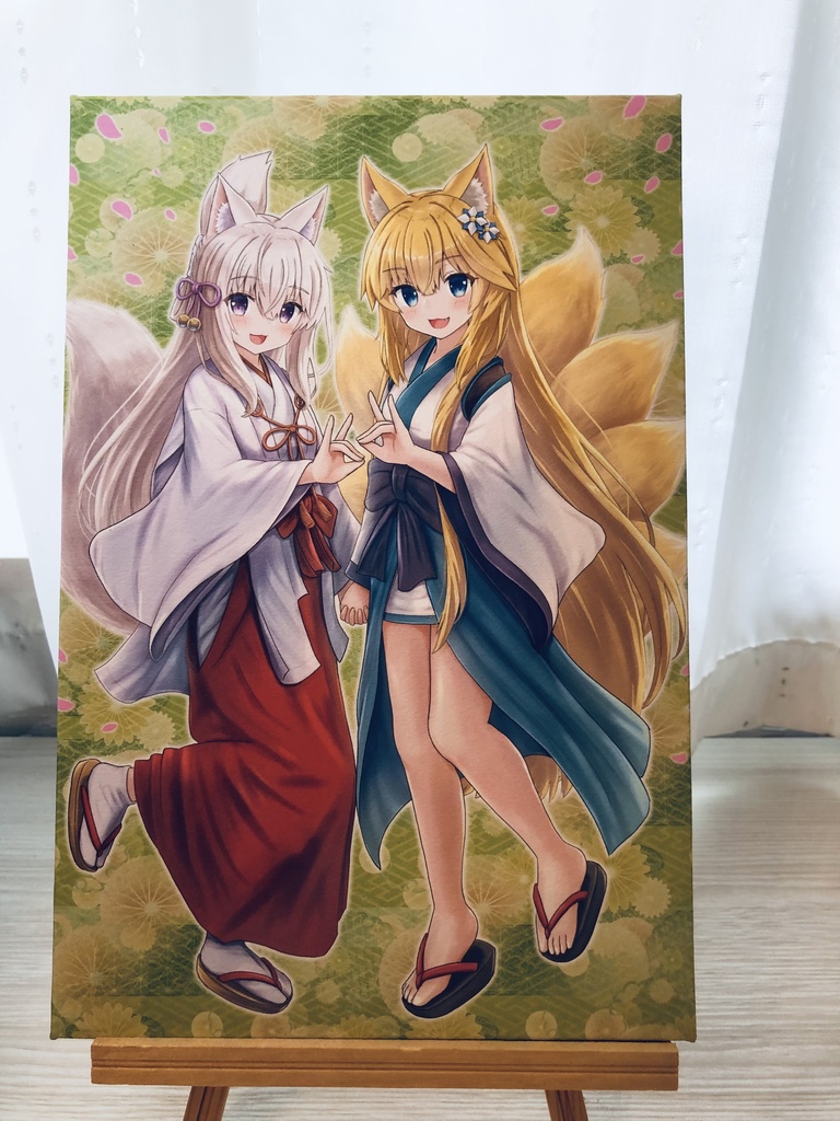 和紙アートパネル「ダブルフォックス」