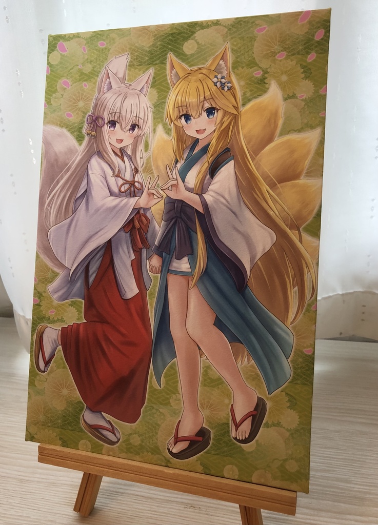 和紙アートパネル「ダブルフォックス」