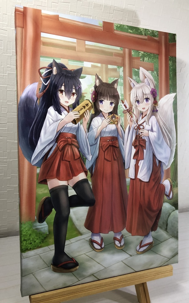 和紙アートパネル「巫女3人娘」