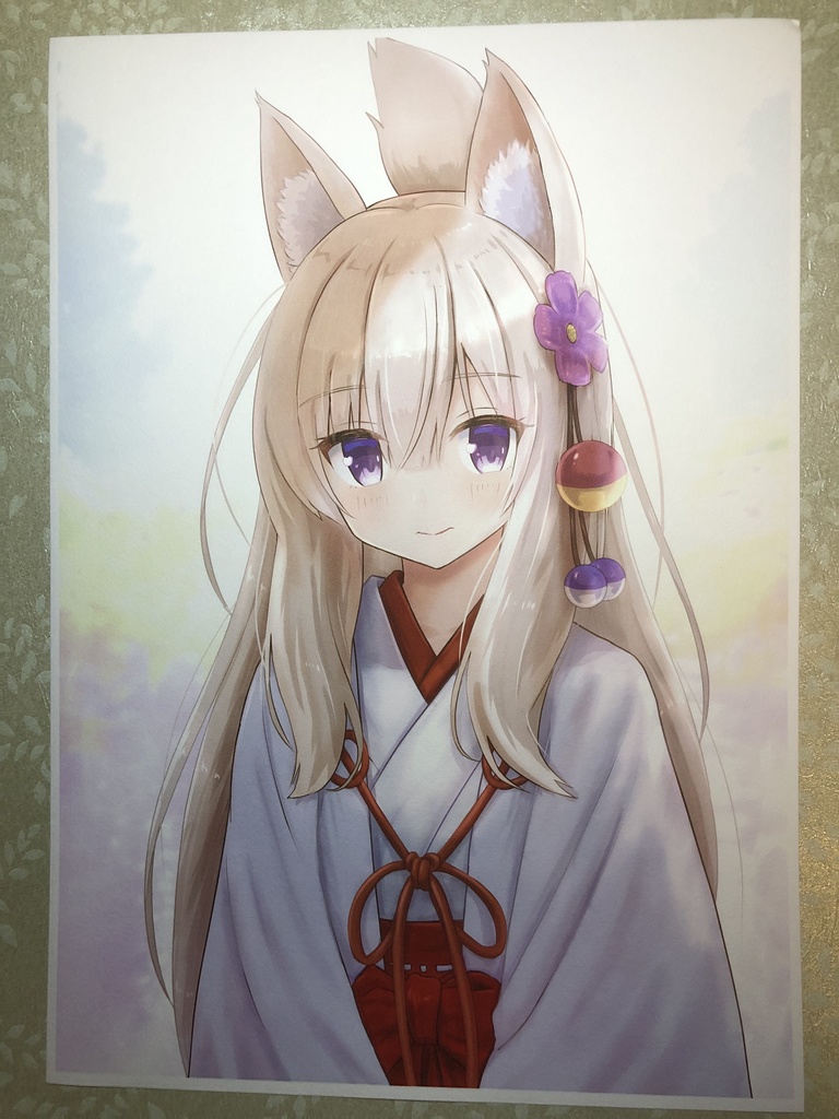 和紙アートパネル「狐よゐちゃん」