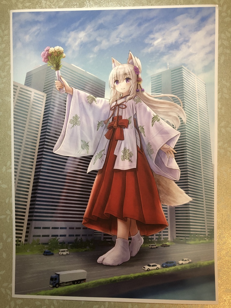 和紙アートパネル「超巨大な巫女狐娘」