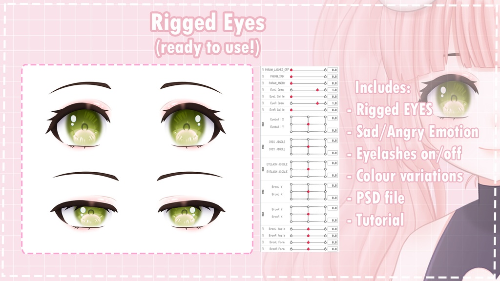 Rigged Eyes for Live2D Vtuber,facerig anime character models