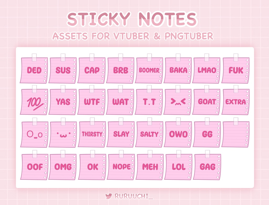 93 Sticky Notes Assets for Vtuber / PNGTuber Overlay, P2U Vtuber Stream ...