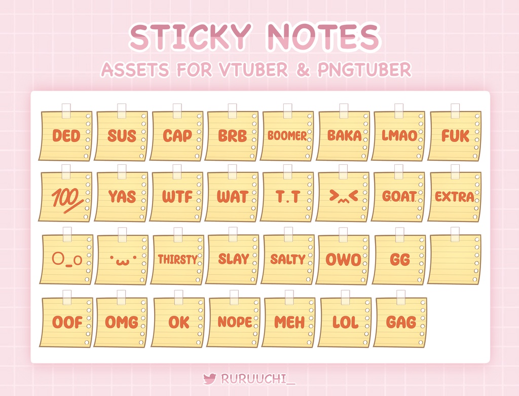 93 Sticky Notes Assets for Vtuber / PNGTuber Overlay, P2U Vtuber Stream Assets, Custom, PNGtuber, Streamer Setup, Cute Aesthetic, Cozy, Sus