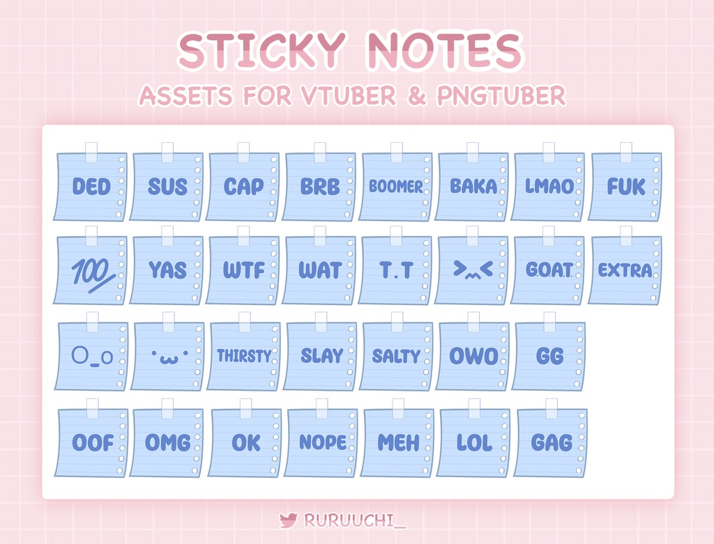 93 Sticky Notes Assets for Vtuber / PNGTuber Overlay, P2U Vtuber Stream Assets, Custom, PNGtuber, Streamer Setup, Cute Aesthetic, Cozy, Sus