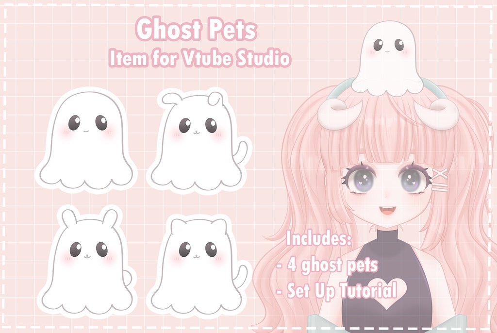 Cute Pet Ghost Live2D Item Vtube Studio Pet Item Vtuber Asset